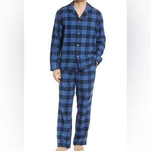 L.L. Bean Men's Scotch Plaid Flannel Long Pajamas Set Blue Size Large Regular